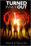 The cover of the hardcover book 'TURNED INSIDE OUT: The Official Story of Obituary' featuring a silhouette of the band Obituary with a dramatic sky background.