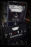 Black cassette tape with white text and graphics on a dark background